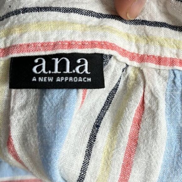 a.n.a Women's Chambray Striped Paperbag Waist Linen Skirt Coastal Grandma 12 - Picture 9 of 11